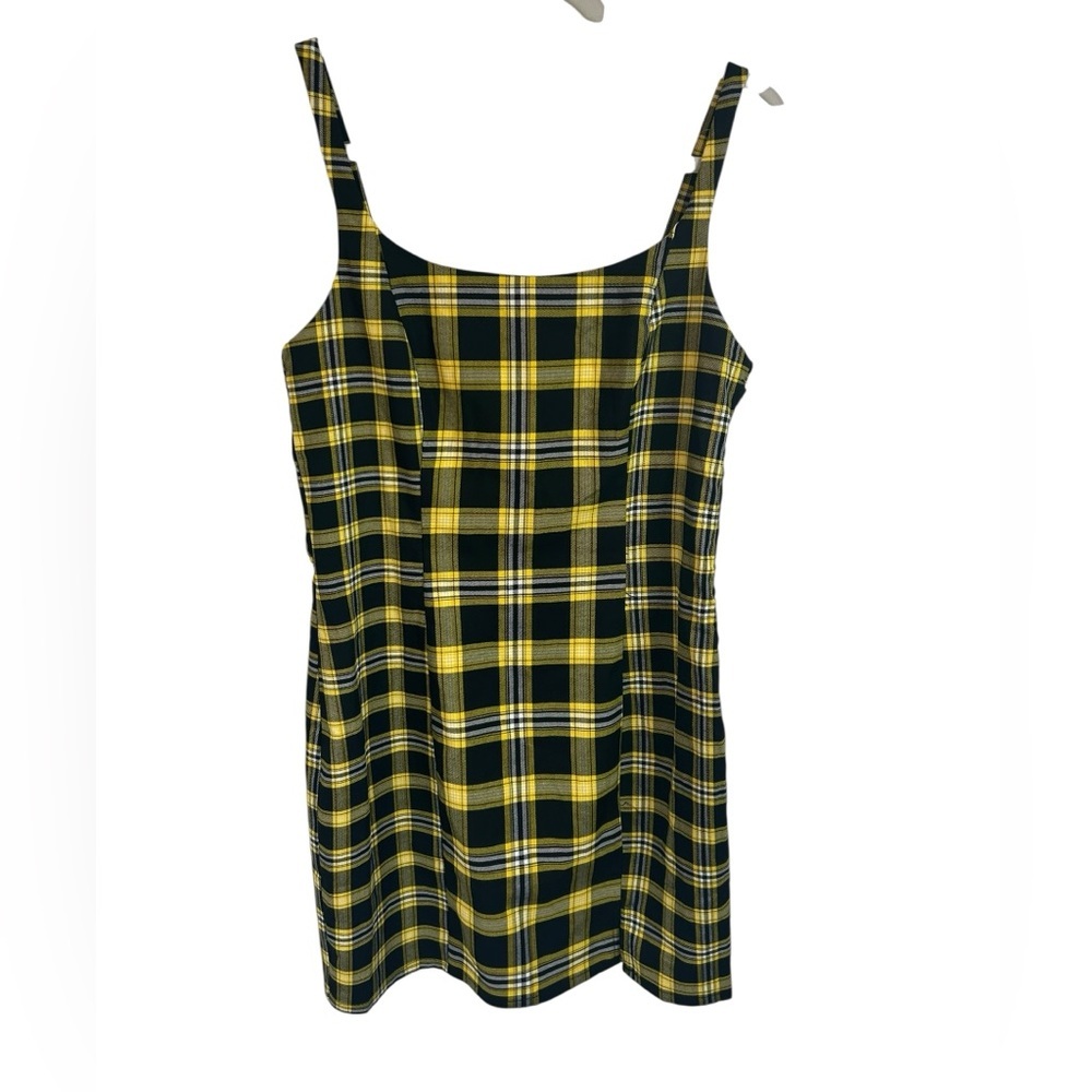 H&M Divided Yellow & Black Plaid Jumper Dress Stretch Womens Sz Medium NWT - Picture 10 of 10